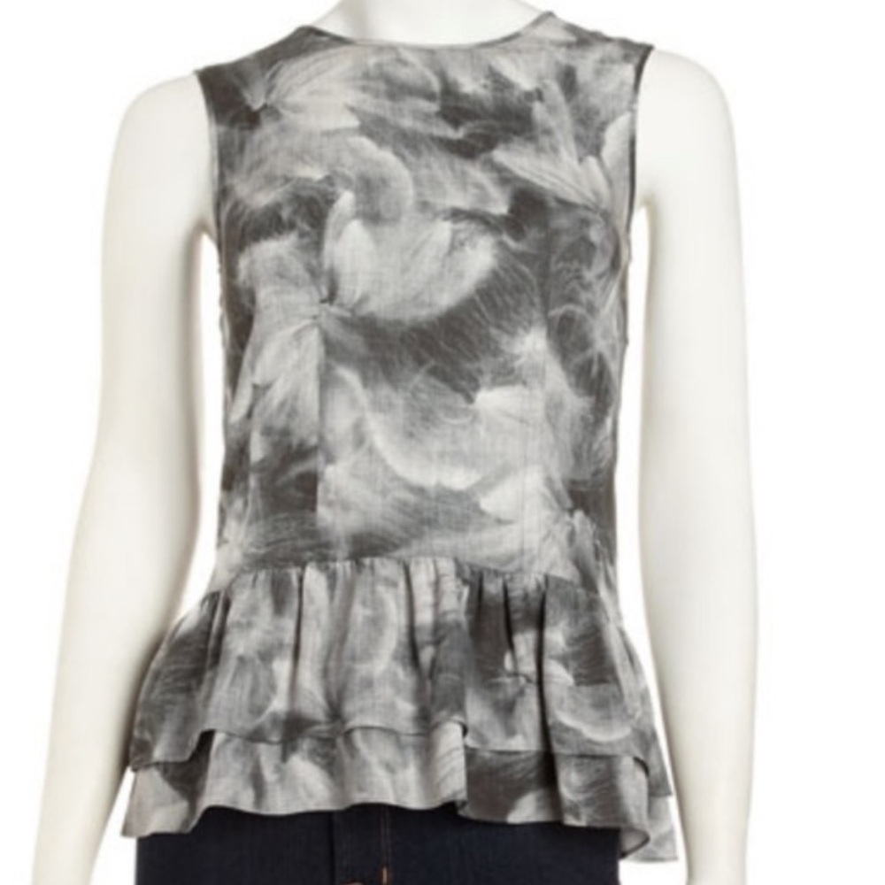 Theory Black and Gray Sleeveless Silk Blouse. Size M